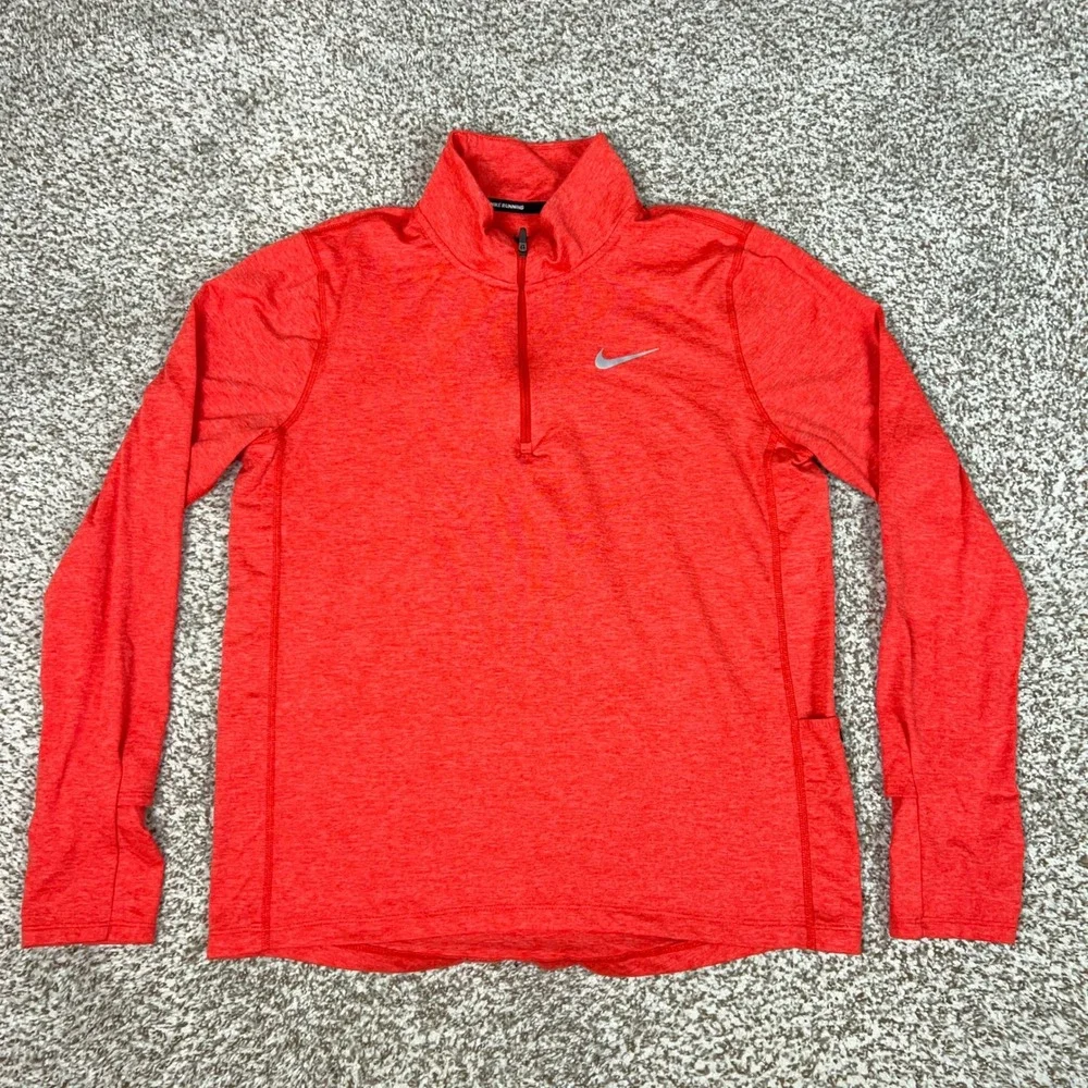Nike Pullover Women Medium Orange Running Half Zip Dri-FIT Thumbhole Top Gym